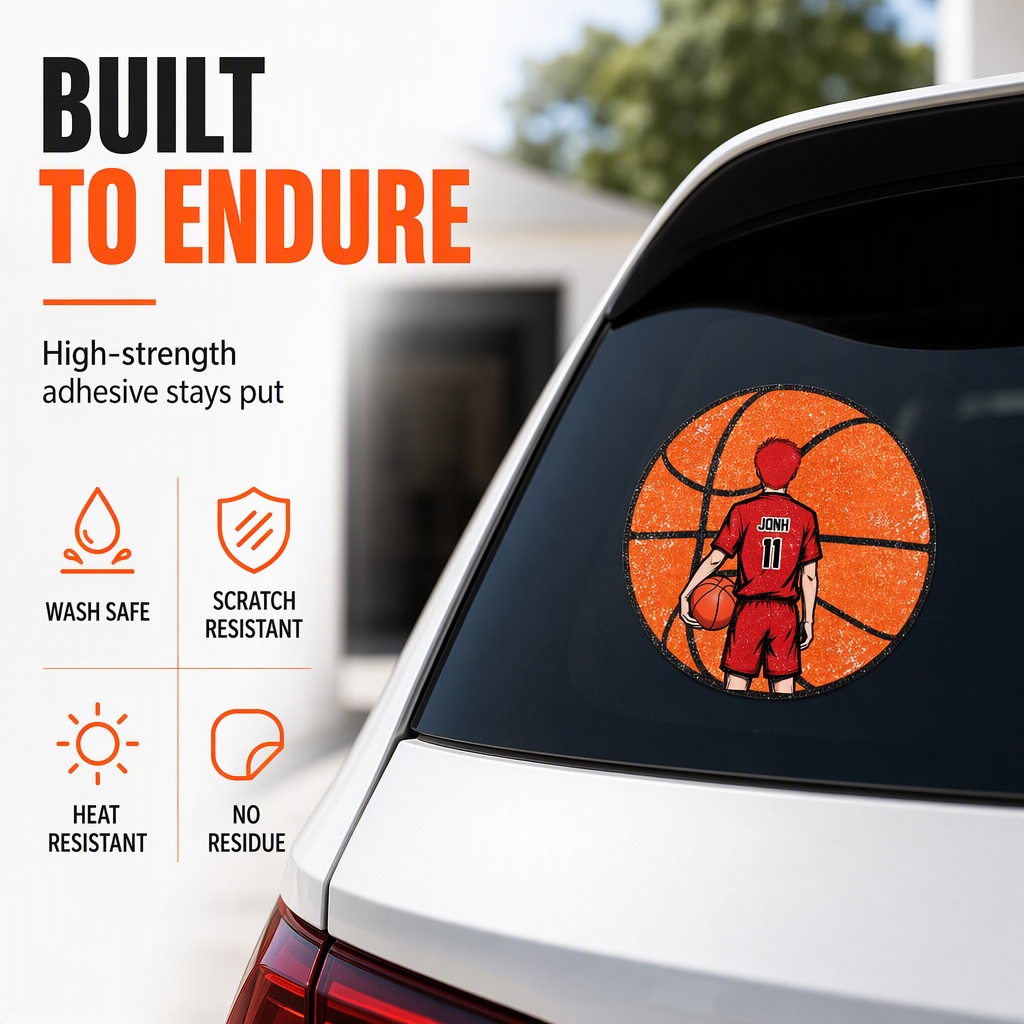 Custom Basketball Sticker Personalized Name Number Vinyl Decal, Anime Basketball Player Round Sticker for Car Laptop Water Bottle Sports Fan Gift