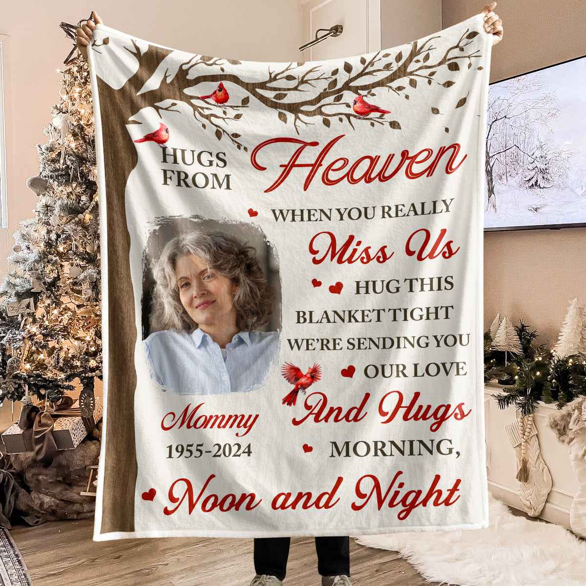 When You Miss Me, Hold Me Close – Personalized Memorial Photo Blanket, A Hug From Heaven Keepsake
