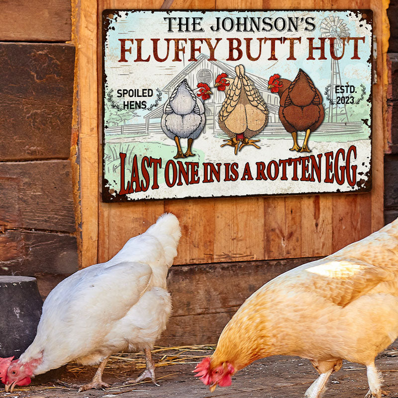 Chicken Fluffy Butt Hut - Personalized Customized Classic Nuggets Chicken Metal Signs