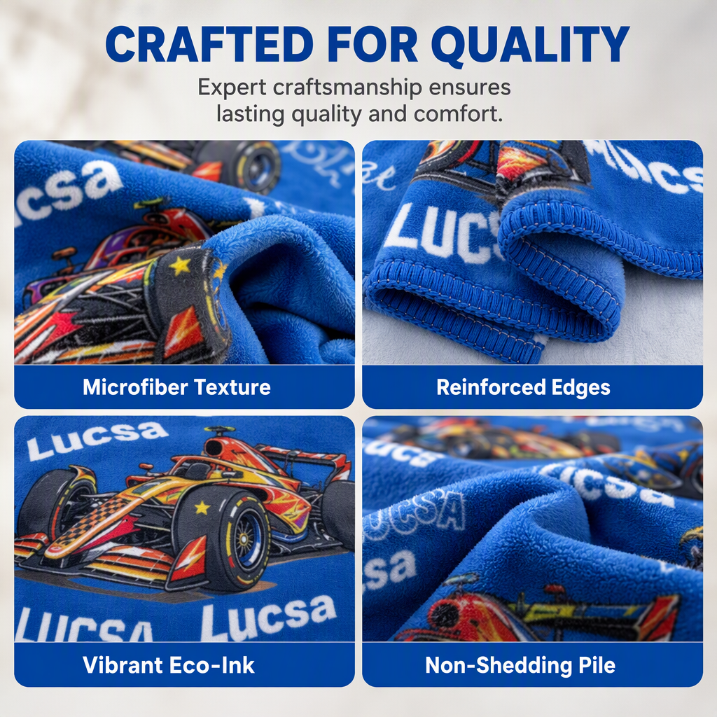 Customized racing blanket with child's name - a thoughtful custom gift to keep children warm at night