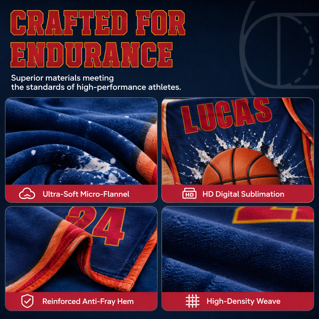 Gift for my son's graduation night as a basketball player - personalized basketball blanket and team souvenir