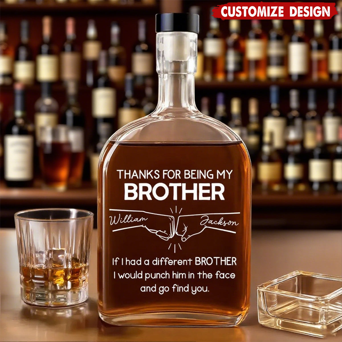 A Brother Like You Is One of a Kind, Personalized Whiskey Decanter, Custom Names Gift for Brothers