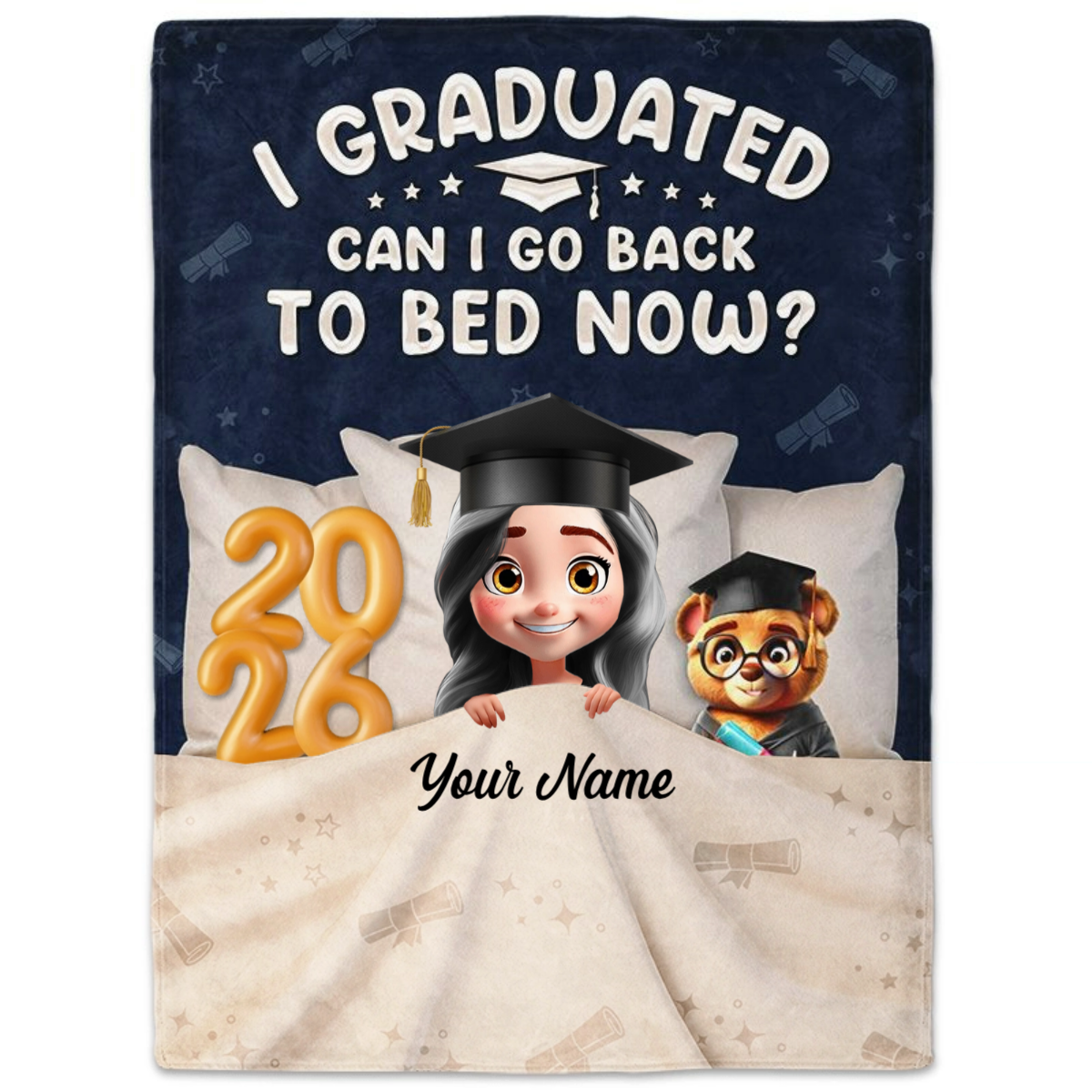 Graduated Can I Go Back To Bed Now - Custom Graduation Blanket for New Grad