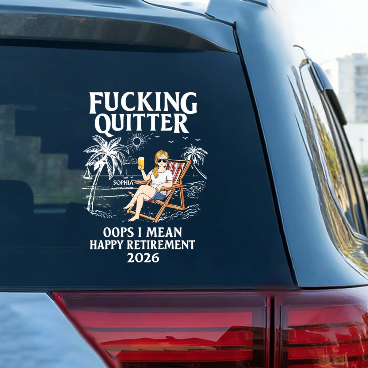 Goodbye Work, Hello Freedom – Personalized Funny Retirement Car Sticker, Custom Name & Year Decal
