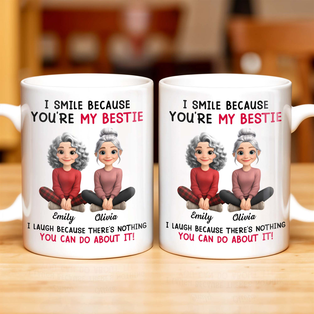 I Smile Because You're My Bestie, Two Girls Sitting - Personalized Custom Coffee Mug - BST387_MG