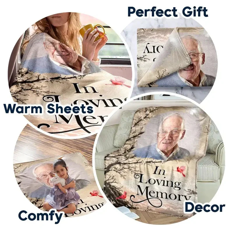 Personalized Photo Fleece Blanket, I'm Always With You Memorial with Blossoms and Cardinals, Unique Gift for Family