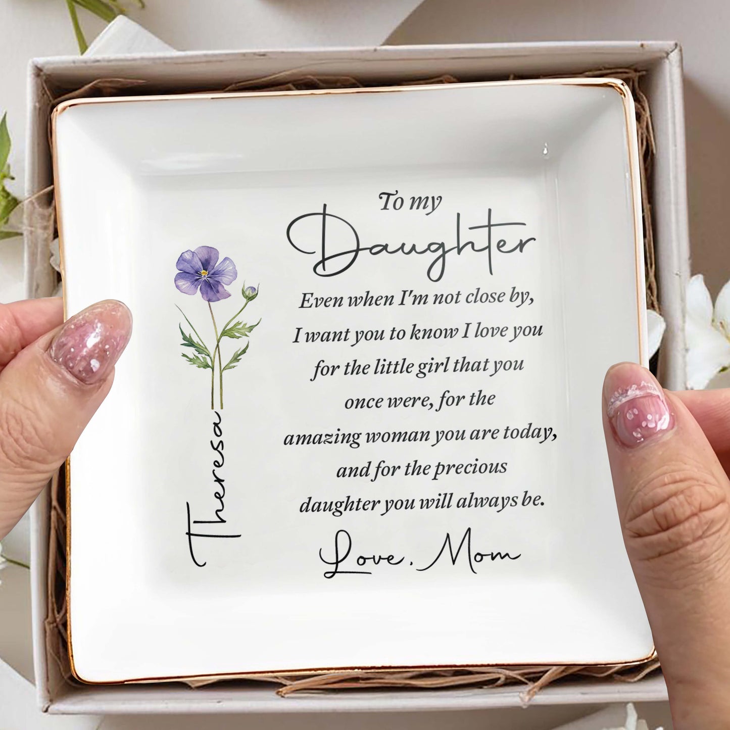 Personalized Jewelry Dish for Daughter, Custom Ceramic Trinket Tray, Heartfelt Keepsake Gift for Her