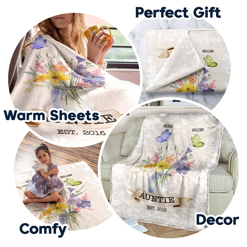 Personalized Grandma Est. Blanket w/ Grandkids - Fleece & Sherpa