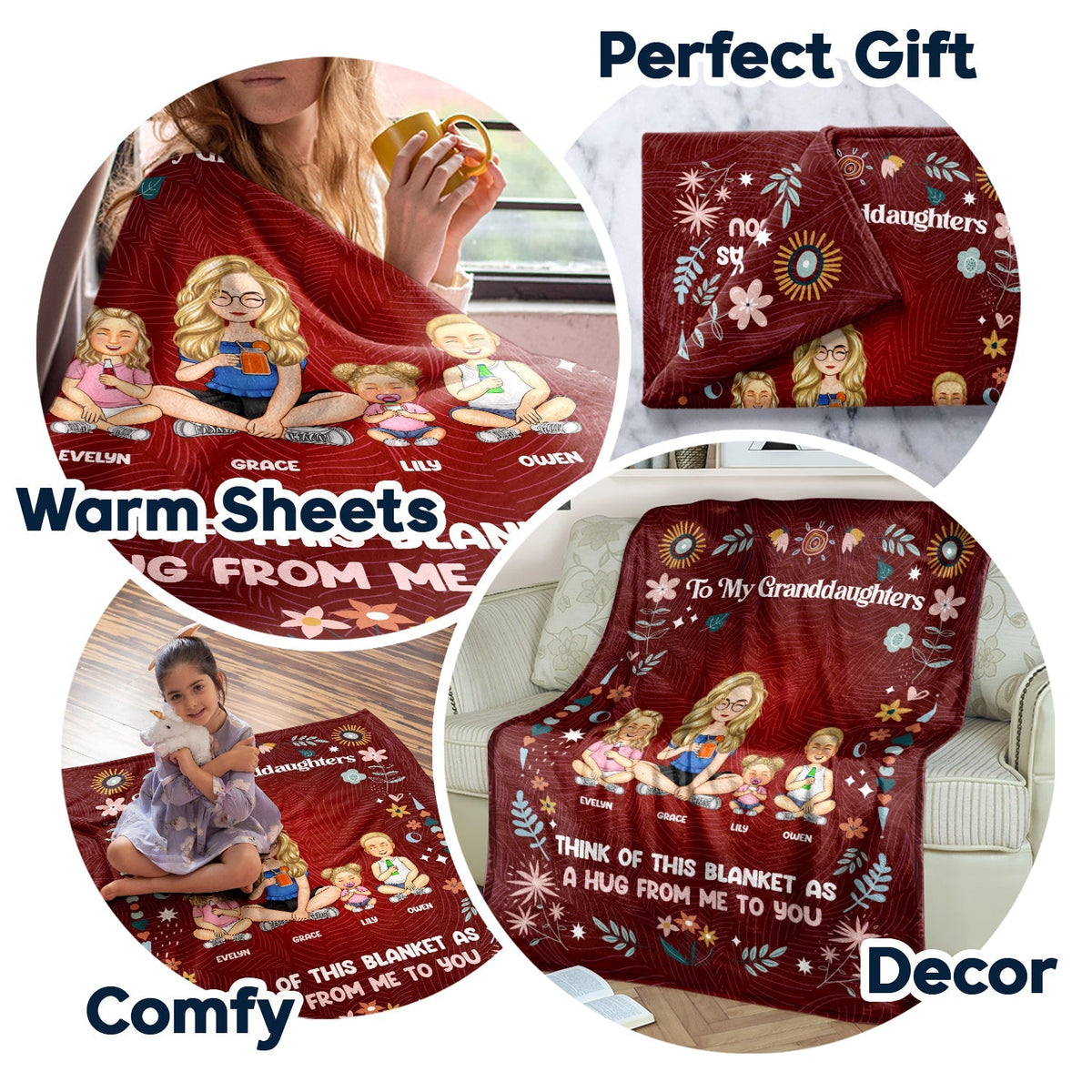 Custom Grandparent Grandchild Blanket With Quote A Hug From Me To You, Heartfelt Family Gift