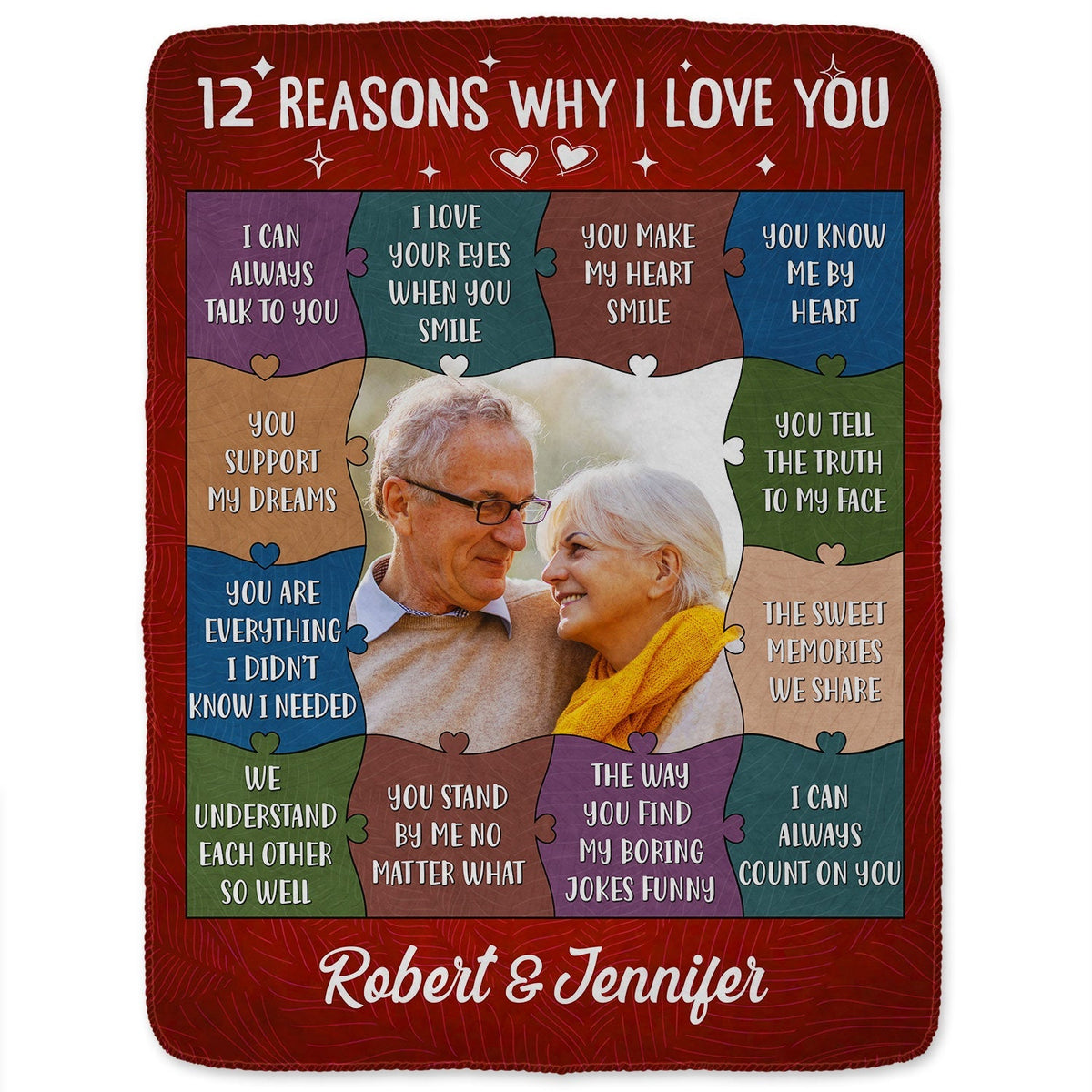 Heartfelt Personalized '12 Reasons Why I Love You' Photo Blanket