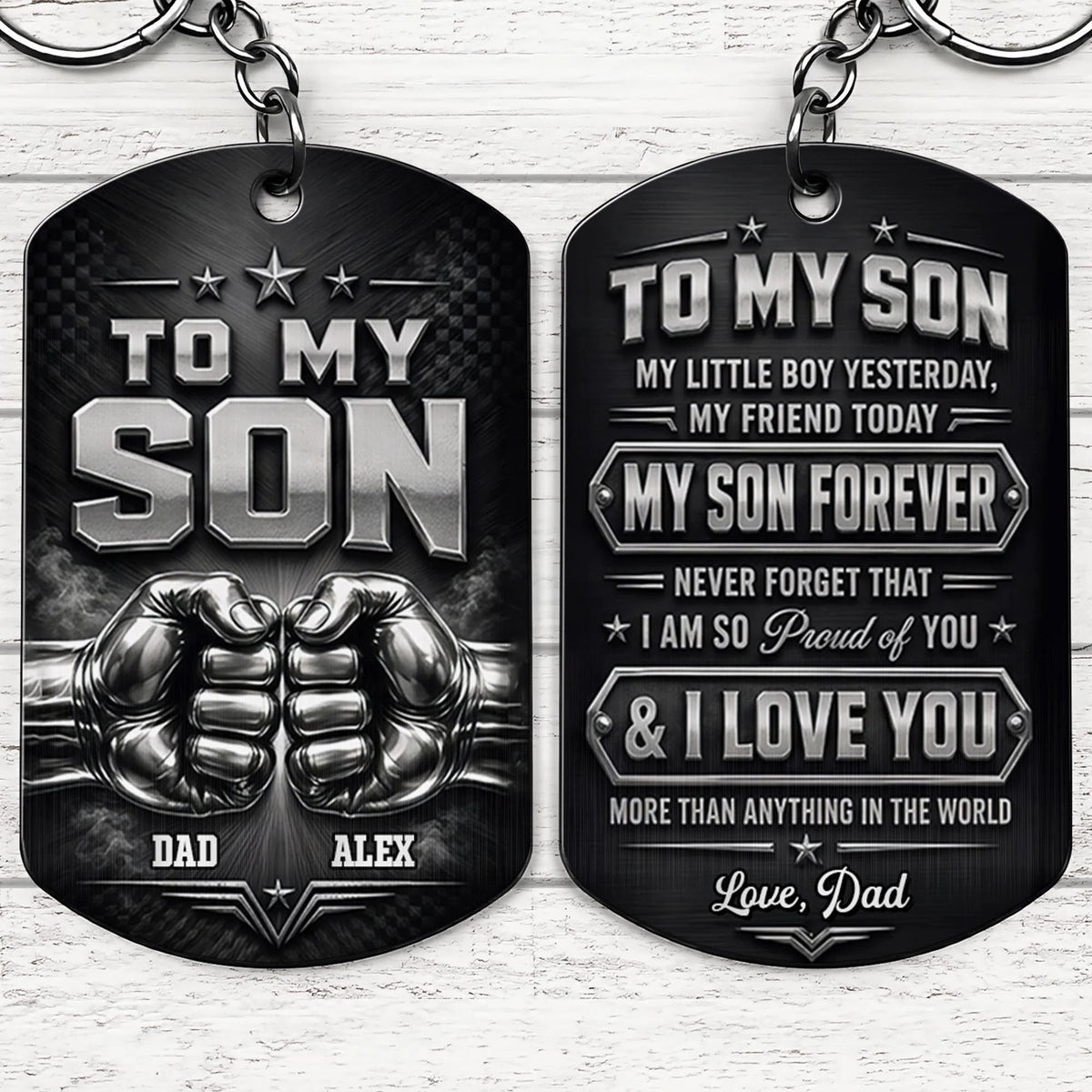 "To My Son My Little Boy Yesterday" Fist Bump Design Personalized Keychain - Custom Gift from Dad for Son Birthday
