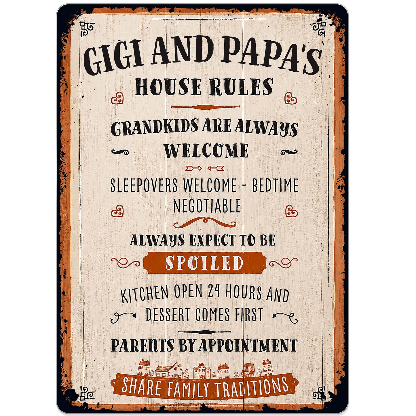 Gigi and Papa's House Rules Grandkids Welcome Personalized Metal Sign - Vintage Grandparent Wall Decor