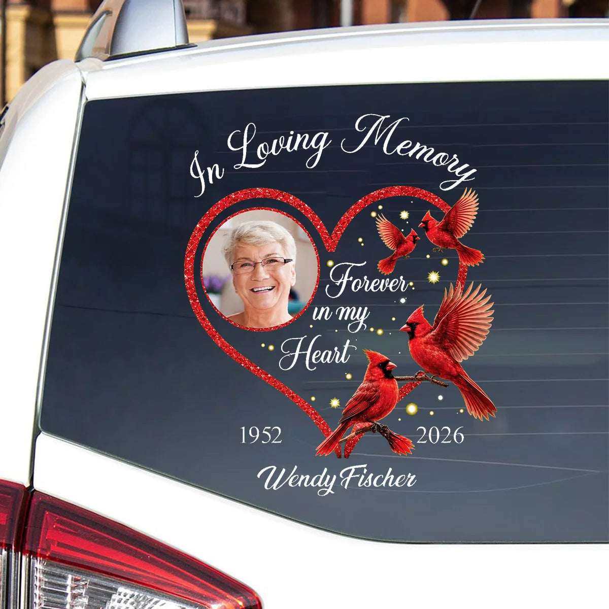 A Little Sign You're Always Near – Personalized Cardinal Memorial Photo Decal, Custom Remembrance Car Sticker
