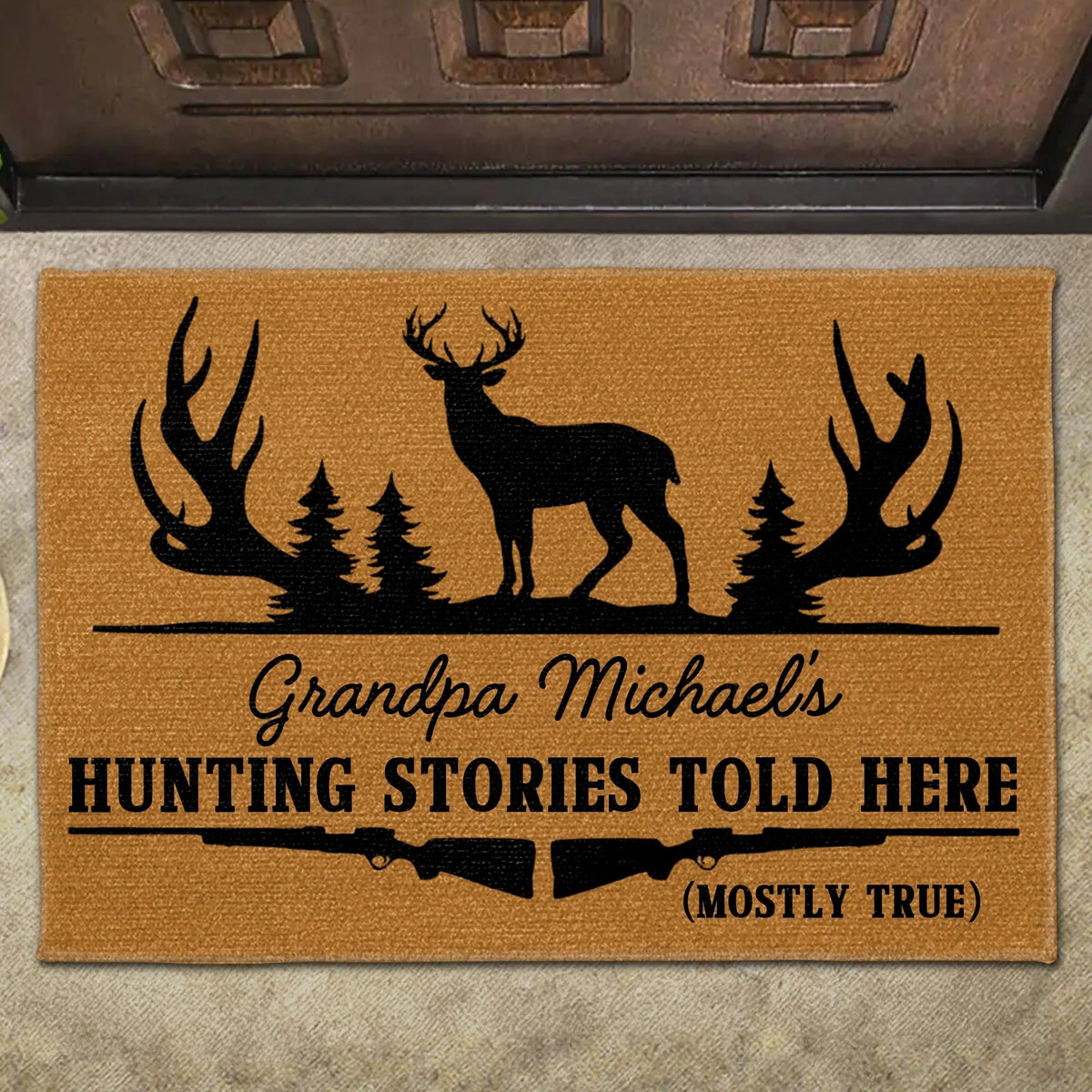 "Hunting Stories Told Here" Personalized Doormat - Custom Gift for Grandpa & Hunters
