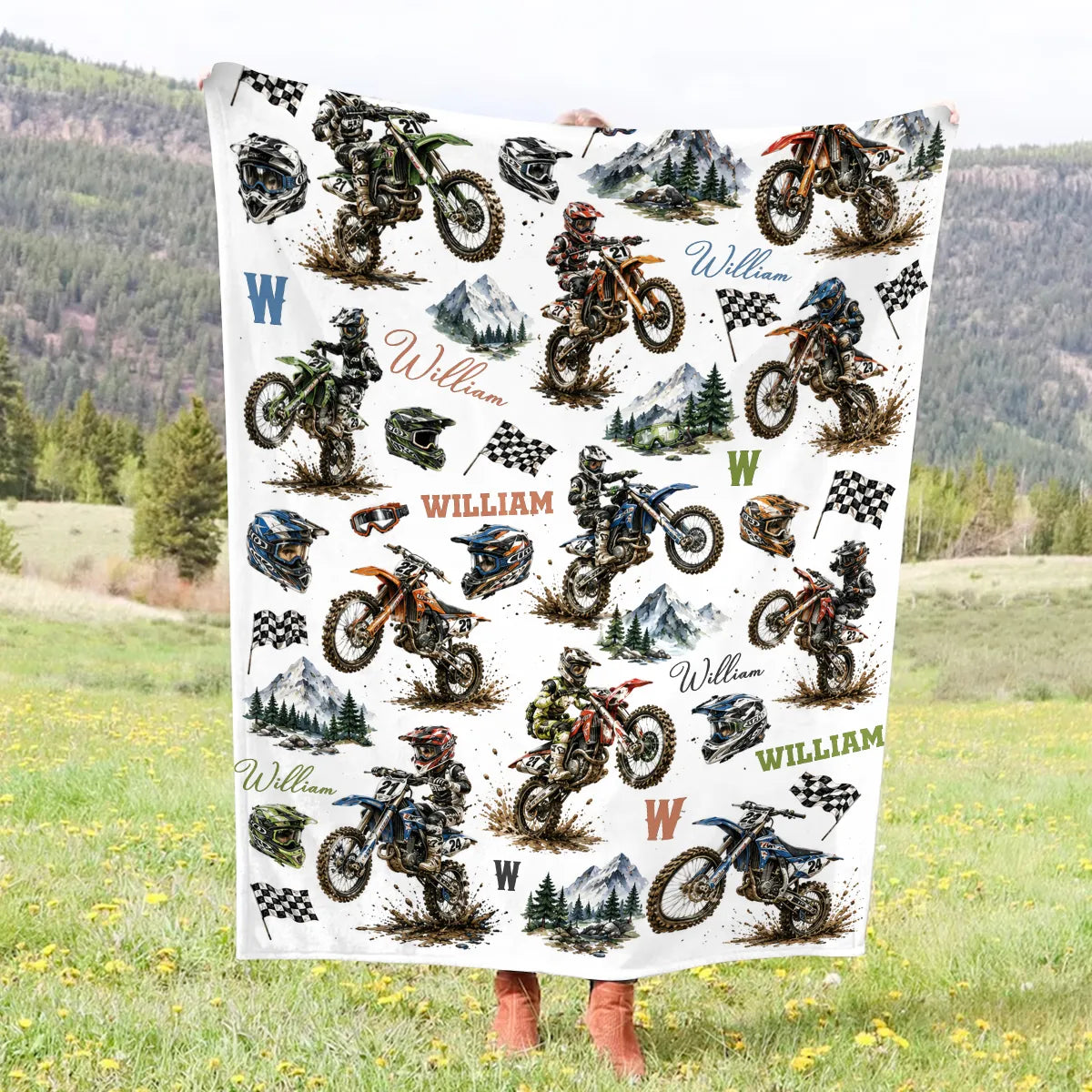 Little Rider, Big Adventures – Personalized Dirt Bike Blanket, Custom Name Motocross Gift for Young Riders