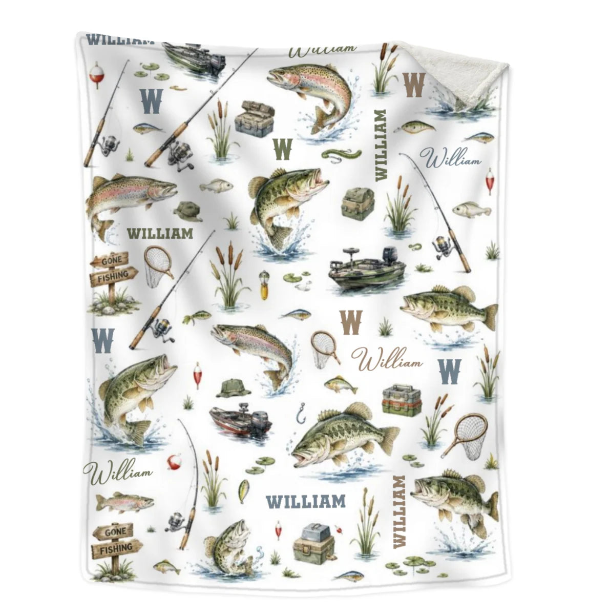 "Gone Fishing" Personalized Baby Blanket - Custom Name Throw for Little Angler Gift
