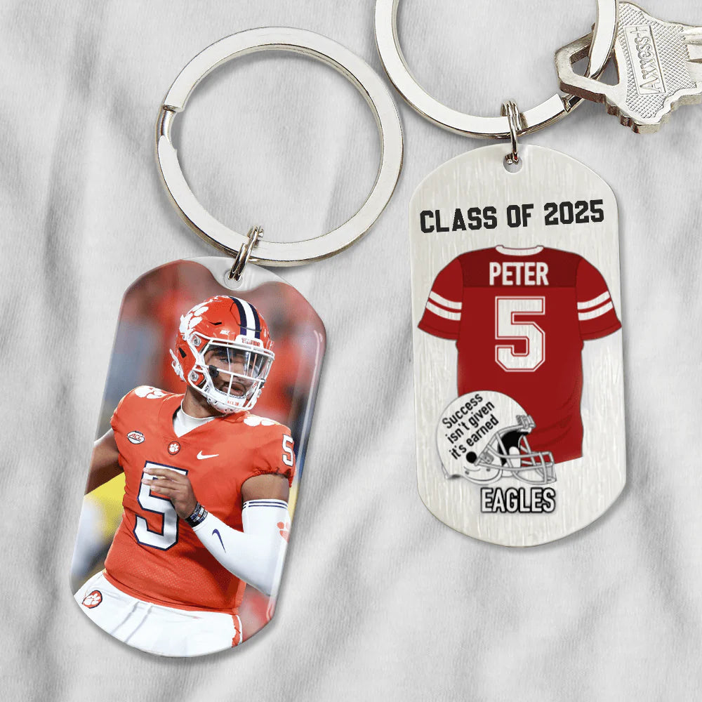 Personalized Football Metal Keychain - Custom Senior Graduation Photo Keyring for Players