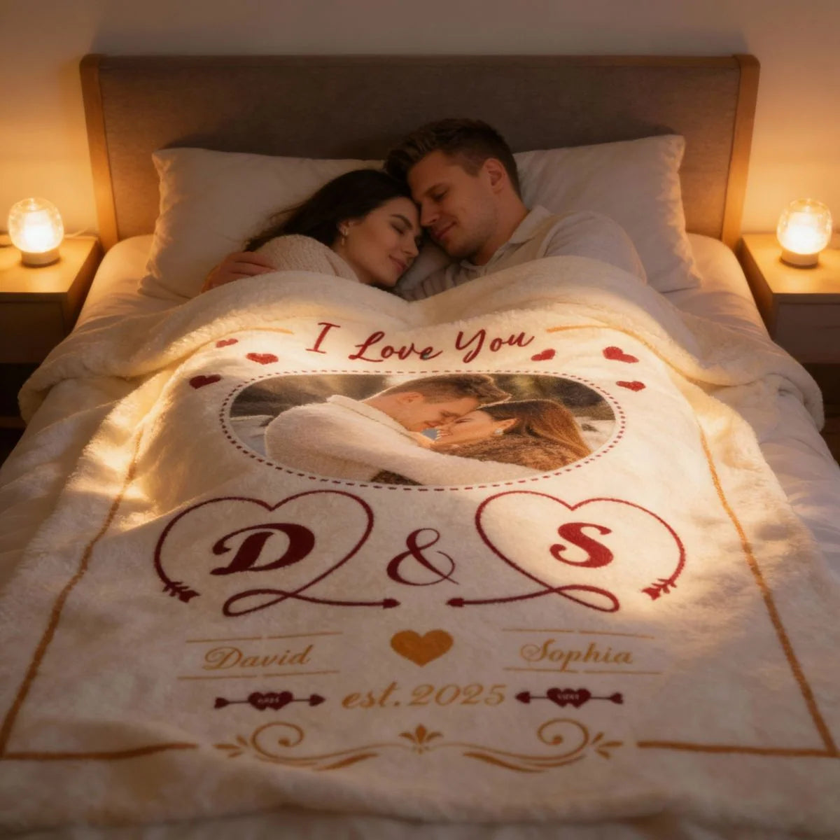 Personalized "I Love You" Photo Throw Blanket, Custom Picture Anniversary Gift for Couples