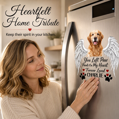 Personalized Pet Memorial Sticker, Custom Photo Angel Wing Decal, You Left Paw Prints On My Heart Forever Loved, Custom Name & Date Pet Loss Sympathy Gift for Dog Cat Owner, Waterproof Car Window Decal
