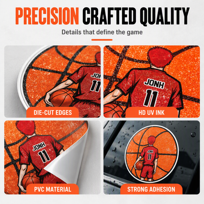 Custom Basketball Sticker Personalized Name Number Vinyl Decal, Anime Basketball Player Round Sticker for Car Laptop Water Bottle Sports Fan Gift