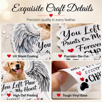 Personalized Pet Memorial Sticker, Custom Photo Angel Wing Decal, You Left Paw Prints On My Heart Forever Loved, Custom Name & Date Pet Loss Sympathy Gift for Dog Cat Owner, Waterproof Car Window Decal