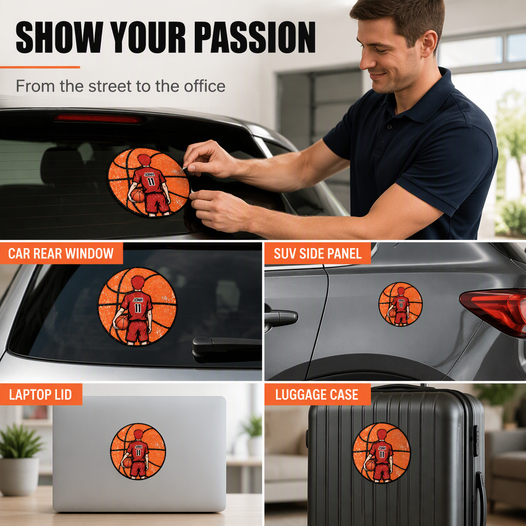 Custom Basketball Sticker Personalized Name Number Vinyl Decal, Anime Basketball Player Round Sticker for Car Laptop Water Bottle Sports Fan Gift
