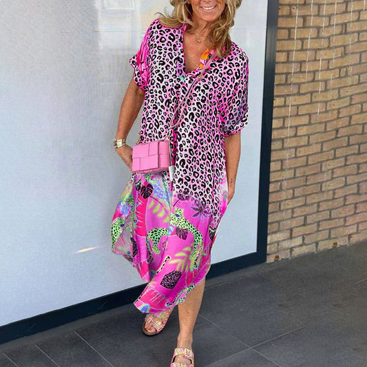 🔥Köp 2 och få fri frakt🔥Sommar Ventilerande V-ringad tryckt lös klänning