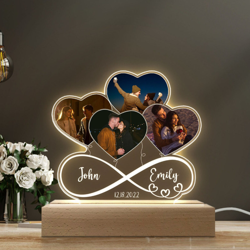 Custom Photo Infinity Heart Balloon‑Shaped 3D LED Lamp‑Personalized Romantic Gift for Couples