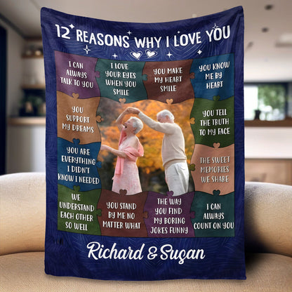 Heartfelt Personalized '12 Reasons Why I Love You' Photo Blanket