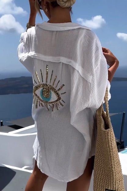 Evil Eye Casual Pärlskjorta med paljett🥰Ny produktkampanj - 49% rabatt