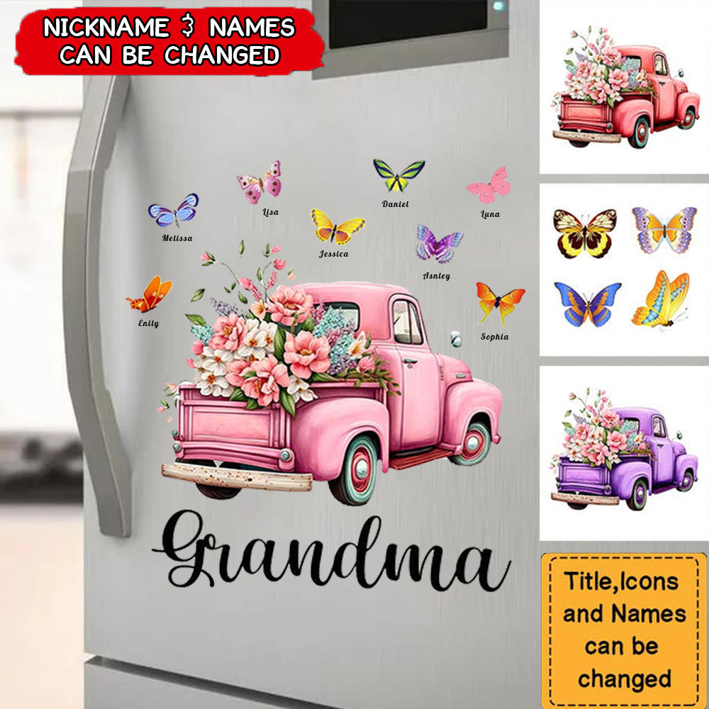 Custom Pink Floral Truck & Butterfly Sticker｜Thoughtful Personalized Gift for Grandma