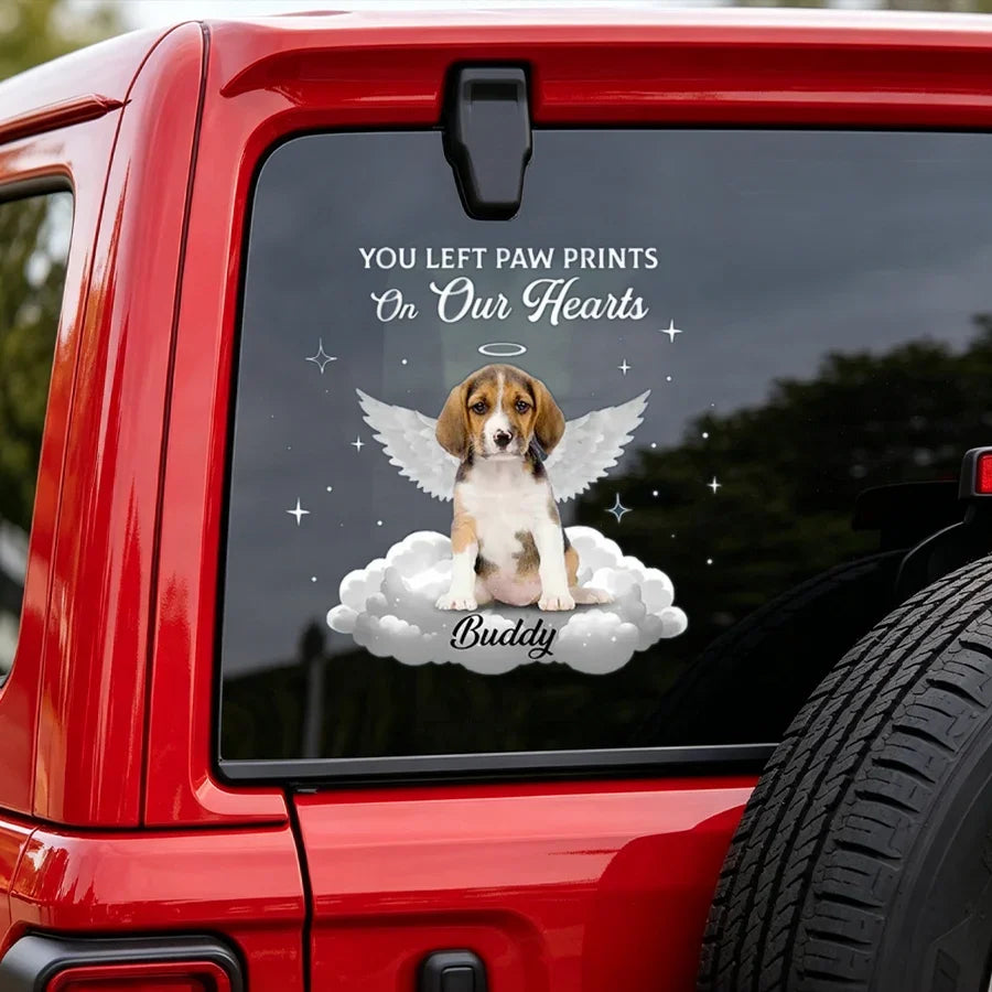 Personalized Pet Memorial Sticker Decal, Winged Dog on a Cloud, Unique Remembrance Gift for Dog Lovers