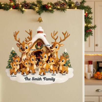 Personalized Reindeer Family Sticker Decal, Gathered at a Snowy Cottage, Unique Christmas Gift for Grandparents
