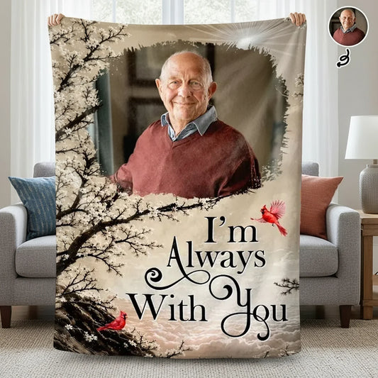 When You Miss Me, Wrap Yourself in My Love – Personalized Memorial Photo Blanket, Cardinal & Floral Remembrance Keepsake
