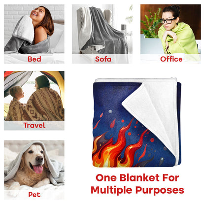 Personalized Flaming Basketball Throw Blanket, Custom Name & Number Blanket Gift for Basketball Fans