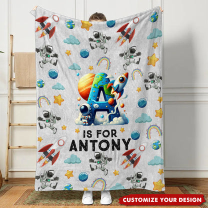 Personalized Monster Truck Astronaut Letter Blanket, Custom Soft Throw Blanket for Kids