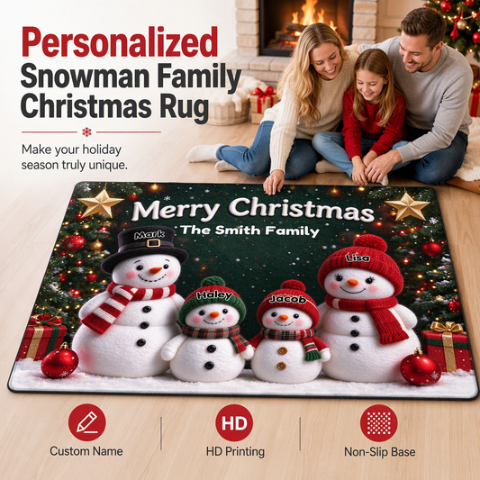 Personalized Snowman Family Christmas Throw Blanket – Custom Name Holiday Family Decor