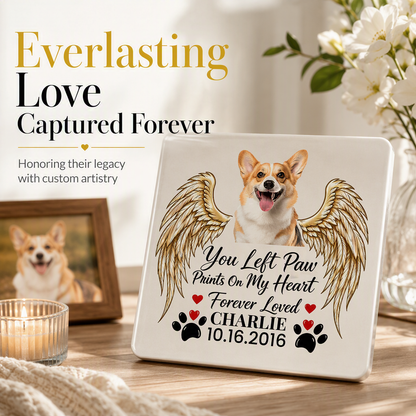 Personalized Pet Memorial Sticker, Custom Photo Angel Wing Decal, You Left Paw Prints On My Heart Forever Loved, Custom Name & Date Pet Loss Sympathy Gift for Dog Cat Owner, Waterproof Car Window Decal