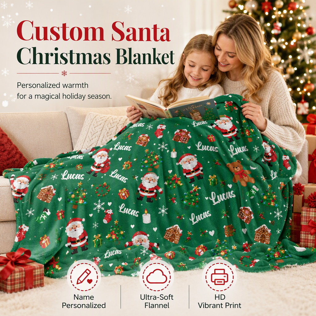 Customize gifts with cute Santa Claus patterns for children and friends, and customize personalized Christmas cartoon patterned blankets with names for her