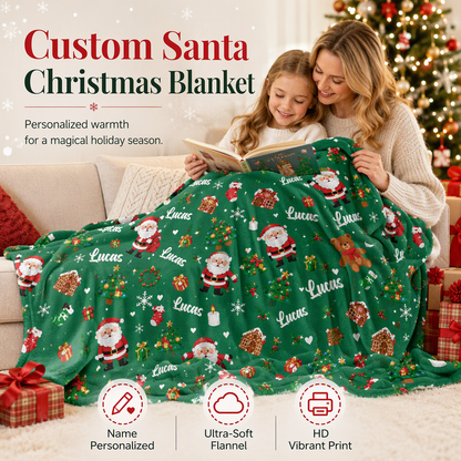 Customize gifts with cute Santa Claus patterns for children and friends, and customize personalized Christmas cartoon patterned blankets with names for her