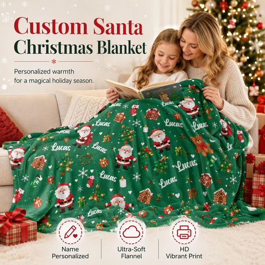 Customize gifts with cute Santa Claus patterns for children and friends, and customize personalized Christmas cartoon patterned blankets with names for her