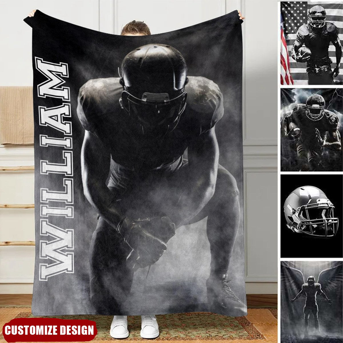 Born for the Game, Made to Stand Out – Personalized Football Player Blanket, Custom Name & Jersey Number Gift