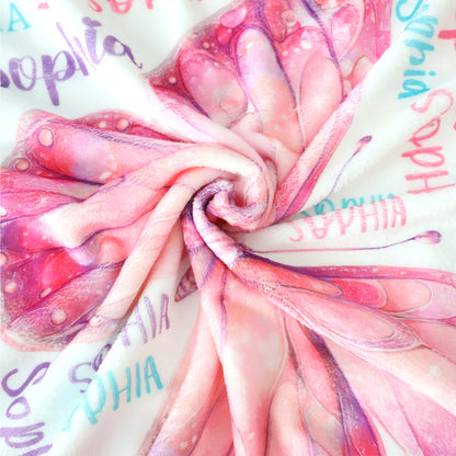 Personalized Colorful Butterfly-Themed Blanket with Name - Perfect Gift for Kids