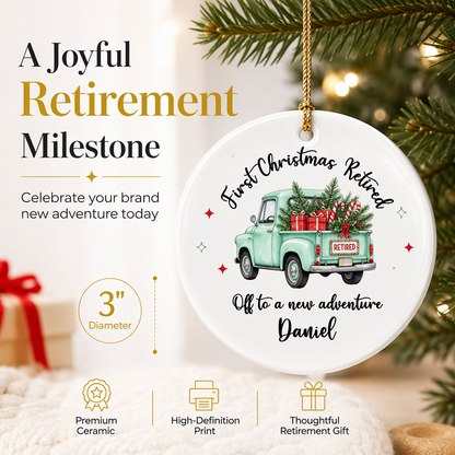 First Christmas Retired Custom Ceramic Ornament - Personalized Retirement Keepsake Gift