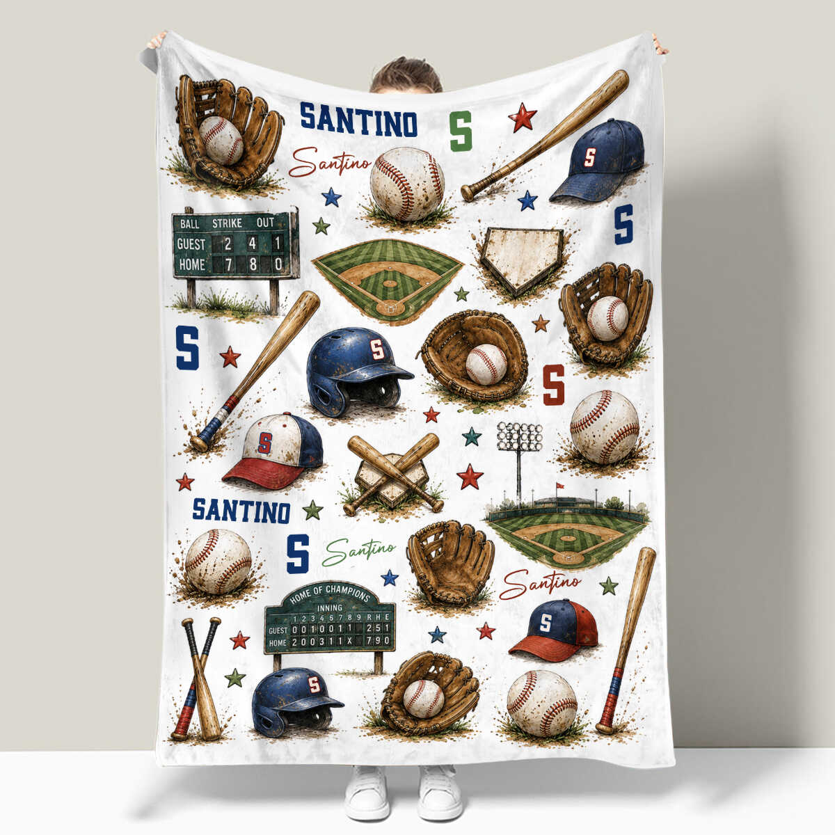 Personalized Baseball Blanket for Boys - Custom Name Vintage Sports Throw Keepsake