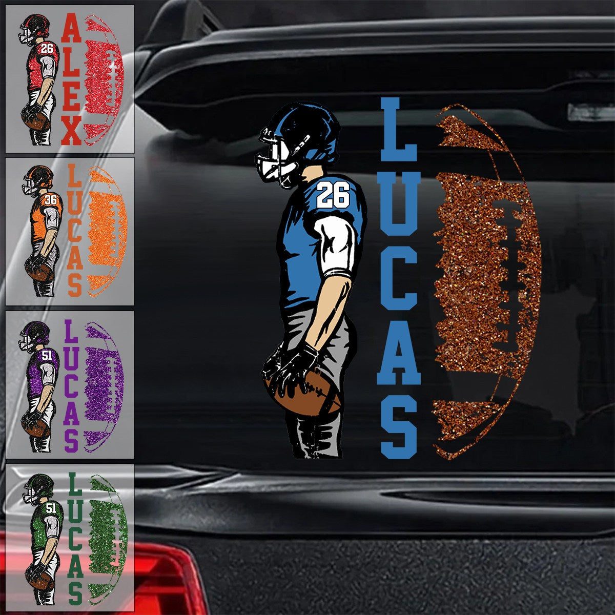 Custom Football Player Car Decal - Personalized Football Name & Number Sticker for Sports Moms and Dads