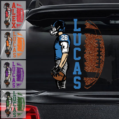Custom Football Player Car Decal - Personalized Football Name & Number Sticker for Sports Moms and Dads