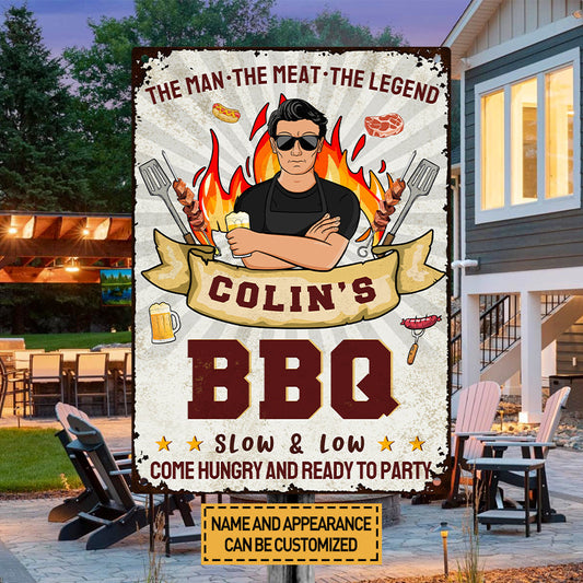 Grilling The Man The Meat The Legend - Personalized Custom Classic Metal Signs