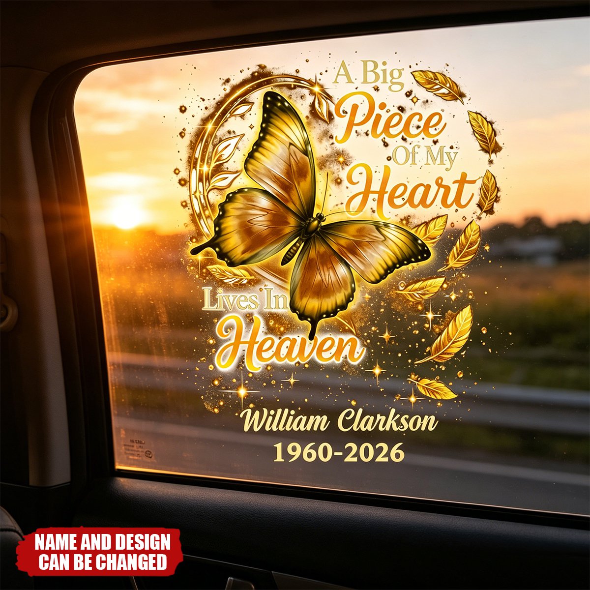 Big Piece Of My Heart Lives In Heaven - Personalized Butterfly Decal