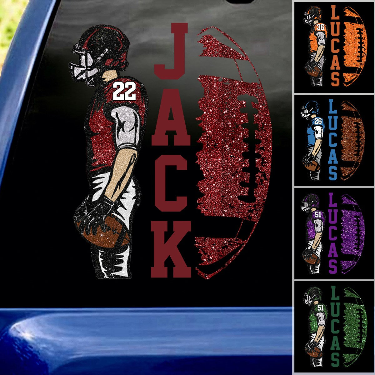 Custom Football Player Car Decal - Personalized Football Name & Number Sticker for Sports Moms and Dads